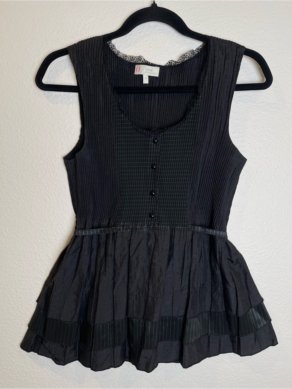 VTG Deca De Vous A Nous Black Sleeveless Lace Trim Babydoll Top Sz 2 Whimsigoth